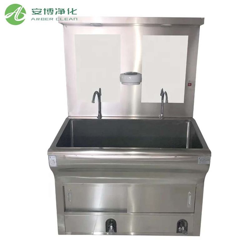 Sink de acero inoxidable médico con dos asientos y espejo
