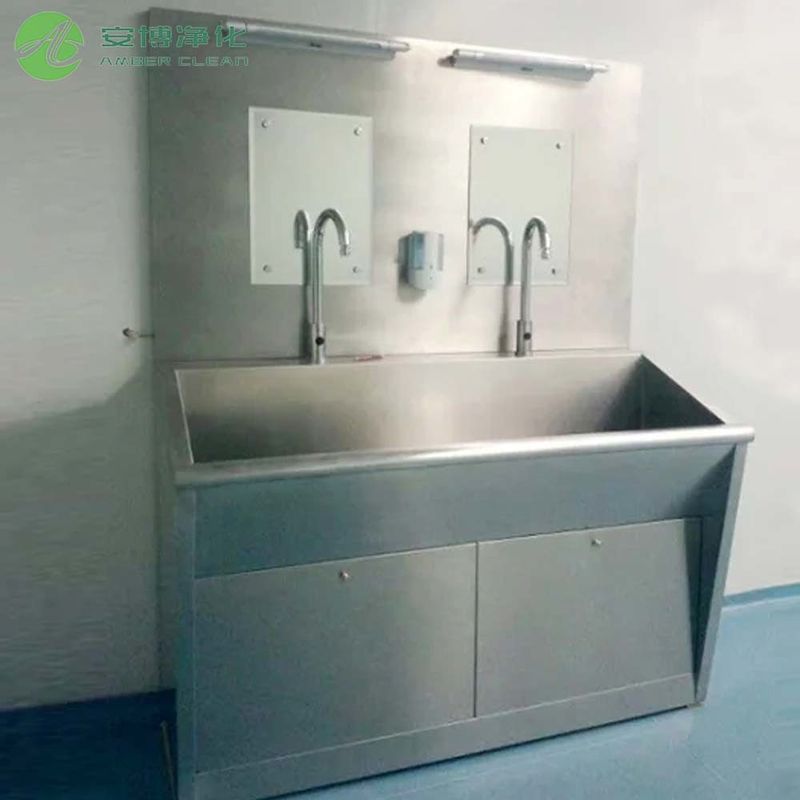 Sink de acero inoxidable médico con dos asientos y espejo