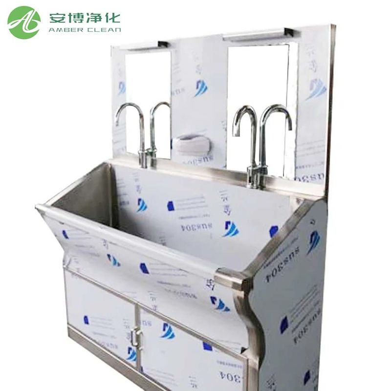 Sink de acero inoxidable médico con dos asientos y espejo